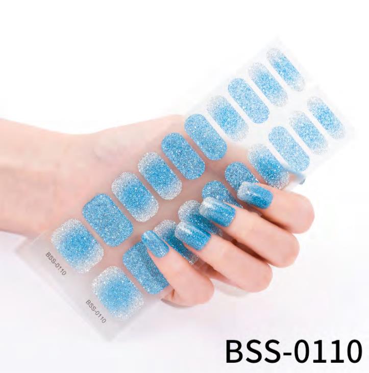 Aqua Blue Glitter Semi-cured Nail Wraps